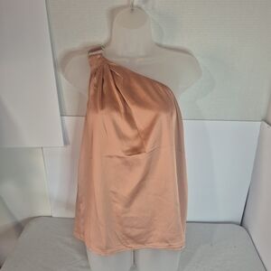 White House Black Market Peach One-Shoulder Blouse